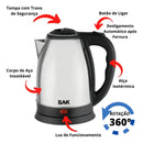 Chaleira Jarra Elétrica Bule Inox 1,8 Litros Bak Prata Cor Preto