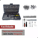 Kit Jogo Chave Catraca Canhão Ferramenta Maleta Reparar Moto Cor Prateado