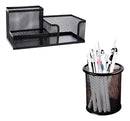 Kit Porta Caneta + Porta Treco Organizador Mesa Escrit Preto