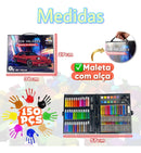Estojo Maleta 150 Peças Infantil Canetinhas Giz Lápis Carros