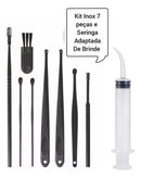 Limpador de cera ouvido pinças lanterna seringa preto Kit 9 em 1 câmera otoscópio