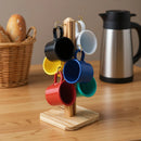 Jogo 6 Canequinha 100ml Caneca Café Suporte Madeira Alumínio