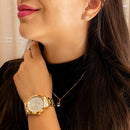 Relógio Feminino Champion Analógico CN25118W Dourado Fundo Branco Pulseira em Aço Inoxidável + Kit Colar e Brincos