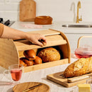 Porta Paes Com Tampa Retratil Em Bambu Armazenamento De Paes