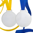 Medalha Acrílico Kit 100 Un - 7cm 2mm C/ Fita Azul & Amarela