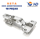 Kit 10 Dobradiças Reta Amortecedor Porta Armário 35mm - Hd