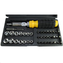 Jogo de Soquete e Bits 41 peças 1/4 com catraca reversível , aço carbono resistente, maleta compacta e catraca reversível. Ideal para profissionais e hobby, durável e versátil. Titanium Platina.