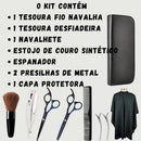 Kit Tesoura Barbeiro Fio Navalha E Desfiadeira + Acessórios Cor Preto E Azul