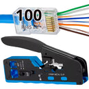 100 Rj45 Ez + Alicate Crimpar Cabo Rede Cat5/6/7 Vazado Kit