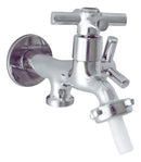 Torneira Máquina De Lavar Dupla Tanque 2 Saídas Multiuso Em Abs Ivendi 1/4 De Volta Cor Prateado Brilhante