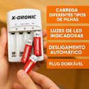 Carregador De Pilhas E Bateria Com 4 Pilhas AA Recarregaveis Universal Bivolt Marca X-Dronic