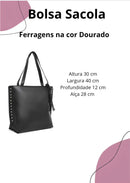 Bolsa De Ombro Grande Feminina Trabalho Passeio Linda Couro Cor Preto Desenho Do Tecido Liso