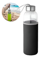 Squeeze Garrafa Garrafinha De Vidro Com Luva Em Neop Preto