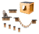 Parquinhos De Gato 8 Peças Kit Playground Mdf com Nicho, Ponte, Prateleira, Degrau e Arranhador BOX FAN