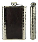 Cantil Em Couro E Inox Frasco Garrafa Whiskeira Bolso Luxo Cor Marrom Cantil revestido em couro ecológico