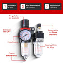 Filtro eliminador de água e óleo com regulador pressão 1/4 150 Psi Evotek Ferramentas