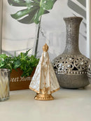 Nossa Senhora Aparecida 15cm Branca Perolado Dourado Gesso Branco Perolado E Dourado