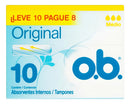 Absorvente Interno O.B. Original Médio Caixa Leve 10 Pague 8 Unidades