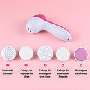 Escova Massageador Esponja Elétrica Facial Limpeza 5 Funções Cor Rosa e Branco