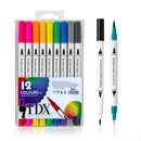 Caneta Brush Pen Canetinhas Canetas Coloridas Escolar Ponta Dupla Estojo Com 12 Cores Touch Cores Fofa Para Livros De Colorir Canetinhas Coloridas Desenho Profissional Ilustrar Profissional Marca Tdx
