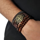 Pulseira Masculina De Couro Medalha São Bento Kit C/04