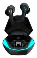 Fone de ouvido in-ear gamer sem fio Kapbom Gamer KA-790 KA790 preto com luz azul-turquesa LED