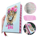 Bíblia Sagrada Leão Feminina Capa Dura Com Harpa E Índice Letra Média Versão Arc Filha Do Rei Rosa Evangélica Jovem Flores Fé
