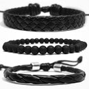 Kit 3 Pulseiras Masculinas Couro + Bolinha Preta Fos 18.5 cm