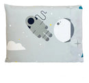 Lençol Para Berço C/ Elástico E Fronha Micropercal Espacial Cor Cinza/azul Desenho Do Tecido Foguete Espacial