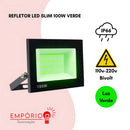Luminária Refletor Led Holofote Slim Mini Montável 100w Preto Prova D'agua Cor Da Luz Verde - Emporio G