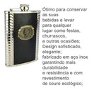 Cantil Em Couro E Inox Frasco Garrafa Whiskeira Bolso Luxo Cor Marrom Cantil revestido em couro ecológico