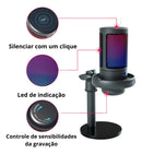 Microfone Condensador Rgb Led Alta Sensibilidade Usb Gamer Cor Preto Tomate MT1060R