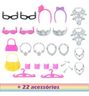 Kit 42 Peças Para Barbie Boneca Roupas Acessórios Bolsas