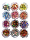 12 Potinhos Cores Glitter Flocado - Decoração Brilho Unhas Cor Mix