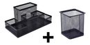Kit Porta Caneta Organizador De Mesa Escritór Preto Quadrado