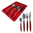 Kit Talheres 24 Pecas Porta Talher Luxo Premium Cor Vermelho