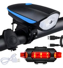 Kit Lanterna Farol Led Bike C/ Buzina Recarregável  Preto/Azul