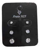 Brincos Trio Feminino De Prata Pura 925 Brilhante Redondo+nf Cor Prateado