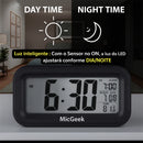 Relógio Despertador Digital Alto De Mesa Cabeceira Temperatura Calendário Com Sensor de Luminosidade MICGEEK