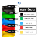 Kit 18 Itens Treino em Casa Academia Fisioterapia Extensor Faixa Elástica, Massageador e Manual de Exercício