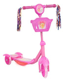 Patinete Infantil 3 Rodas Com Led Som E Cesta Menino Menina Cor Rosa