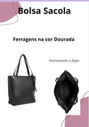 Bolsa De Ombro Grande Feminina Trabalho Passeio Linda Couro Cor Preto Desenho Do Tecido Liso