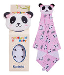 Naninha Para Bebe Bichinhos Com Porta Chupet Panda Rosa