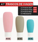 Kit 6 Frascos De Viagem Creme Shampoo Sabonete + Necessaire