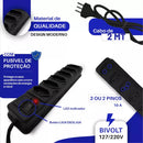 Régua Extensão Elétrica 6 Tomadas Filtro Linha 10a Cabo 2 Metros