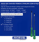 6 Chave Fenda Philips 1/4x6 3/16x3 Media Grande Pequena Noll