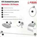 Kit De Acessórios Para Banheiro Lavabo Aço Inox 05 Peças