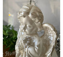 Anjo Decorativo 20 Cm Branco Perolado Gesso Escultura Branco Perolado