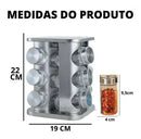 Porta Tempero Giratório Inox 12 Potes Vidro Dosador Cozinha