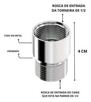 Kit Extensor Prolongador Alongador 4cm 6cm 8cm Torneira 1/2 Acabamento Cromado Cor Cromado